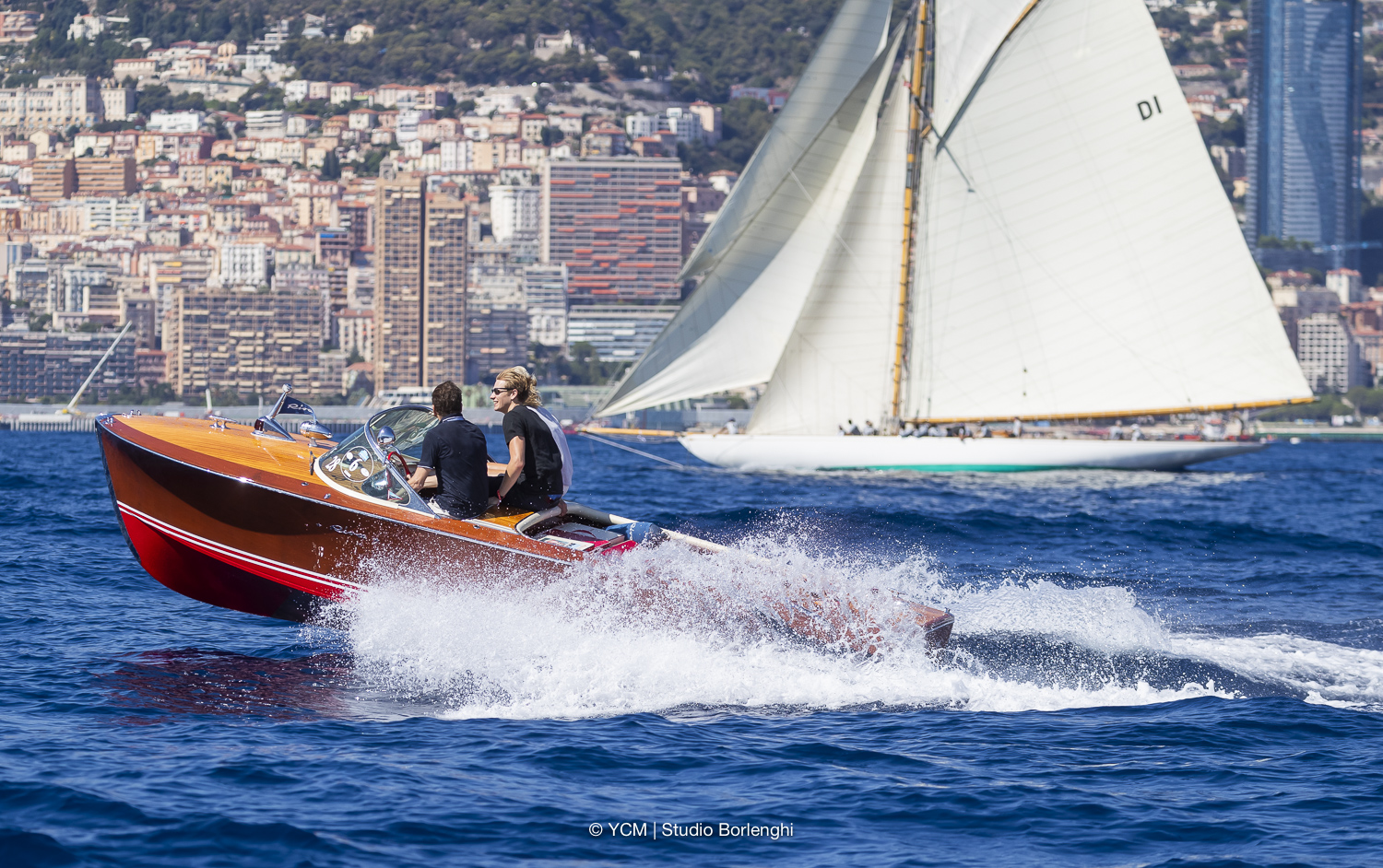Beautiful classic speed boat on the coast of Monaco for the Monaco Classic Week